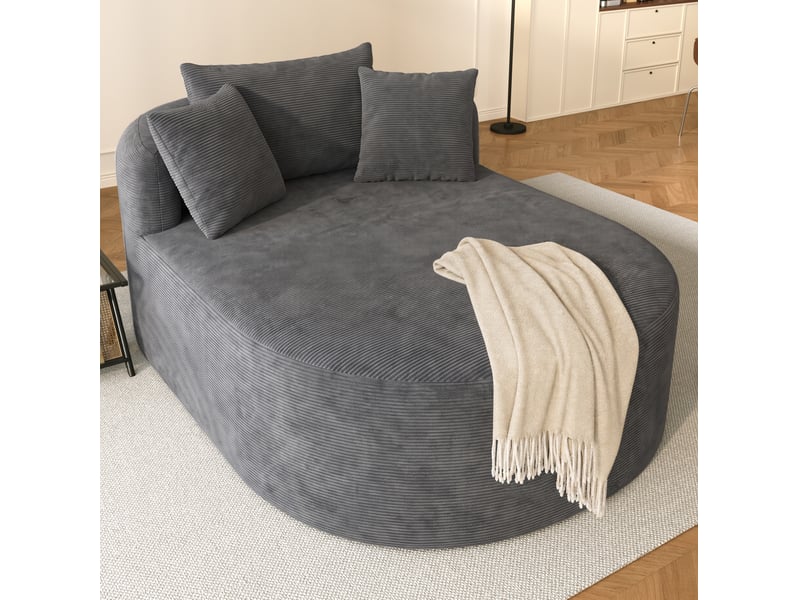 Fauteuil relax ovale modenvie en velours côtelé gris foncé, assise profonde 1 place, 170 x 112,5 x 83 cm - Conforama E