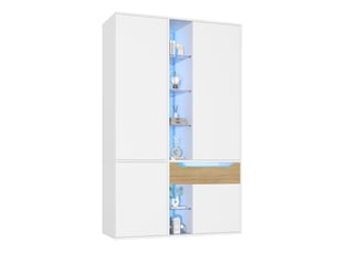 Armoire blanche avec vitrine éclairée led, penderie, 1 tiroir, 122 × 50 × 200 cm