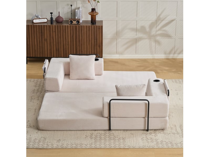  Canapé convertible 185x92,5x60 cm blanc en corduroy, 2 places, pliable pour salon et chambre  - Conforama B
