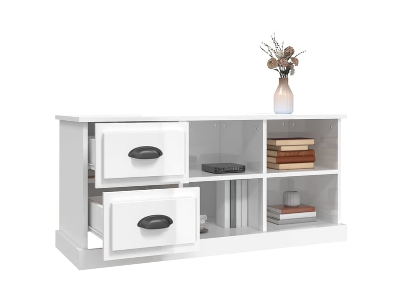  Meuble tv - banc tv - meuble de rangement blanc brillant 102x35,5x47,5 cm bois d'ingénierie  - Conforama E