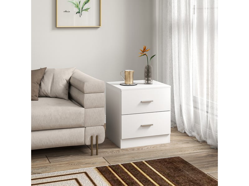  Table de chevet avec 2 tiroirs poignée en alliage d'aluminium style contemporain 45 x 39,5 x 49 cm blanc  - Conforama D