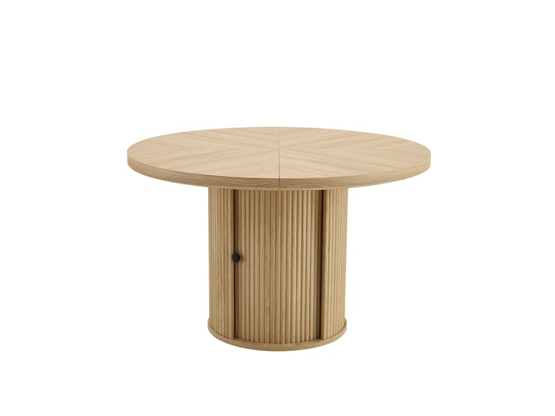 Table à manger ronde 115 cm avec rangement intégré, mdf décor bois clair, 4 à 6 personnes - Conforama A