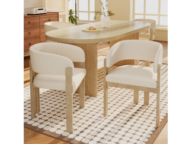 Lot de 2 chaises de salle à manger avec accoudoirs en tissu bouclé, coloris naturel - Conforama B