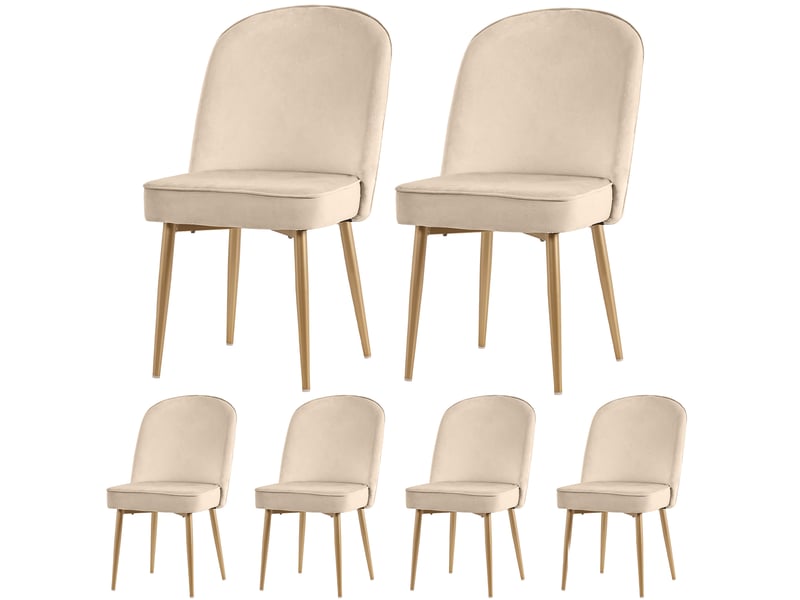  Lot de 6 chaises de salle à manger en velours avec dossier cambré et pieds en métal doré,beige chaise beige - Conforama A