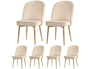Lot de 6 chaises de salle à manger en velours avec dossier cambré et pieds en métal doré,beige