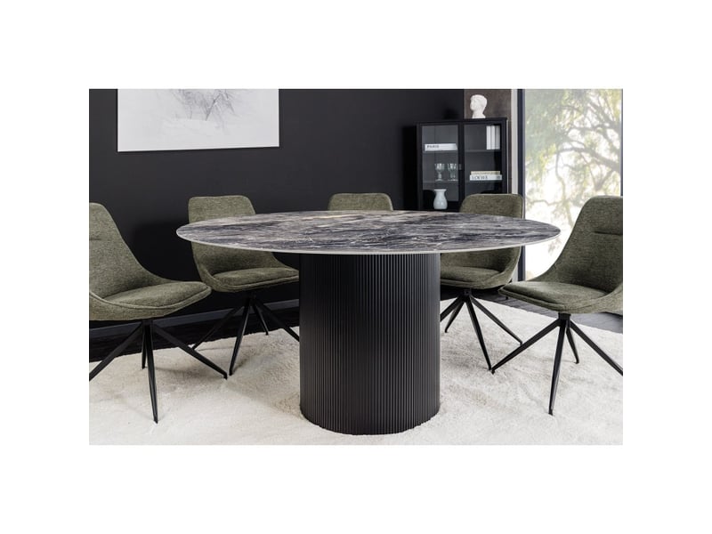  Table de salle à manger lumea – ronde 120 cm – effet marbre gris foncé – pied central large – style contemporain  - Conforama C