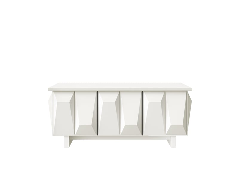  Table basse blanc, 3 portes, rangement, design moderne, structure robuste, usage quotidien, fonctionnel - 95x67x39.5cm - salon  - Conforama B