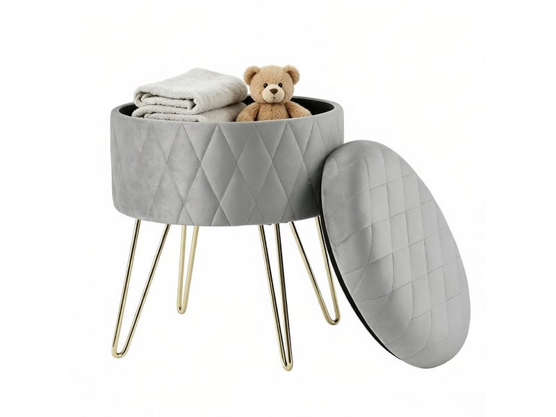  Pouf rond de rangement en velours gris clair, pieds en métal T5828P520644 - Conforama A