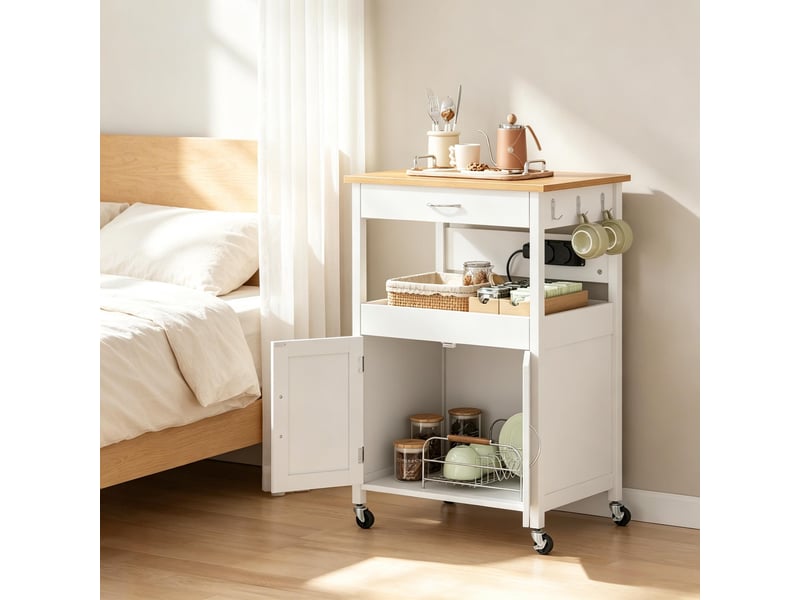 Desserte de cuisine mobile, chariot de rangement multifonction, îlot cuisine compact, blanc - Conforama D