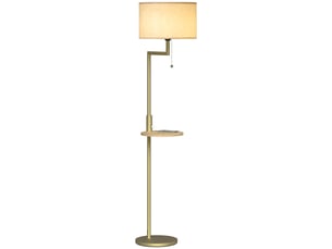 Lampadaire moderne avec étagère, abat-jour en lin, interrupteur à chaînette et port usb, ø 40 x 170 cm, pour le salon, doré