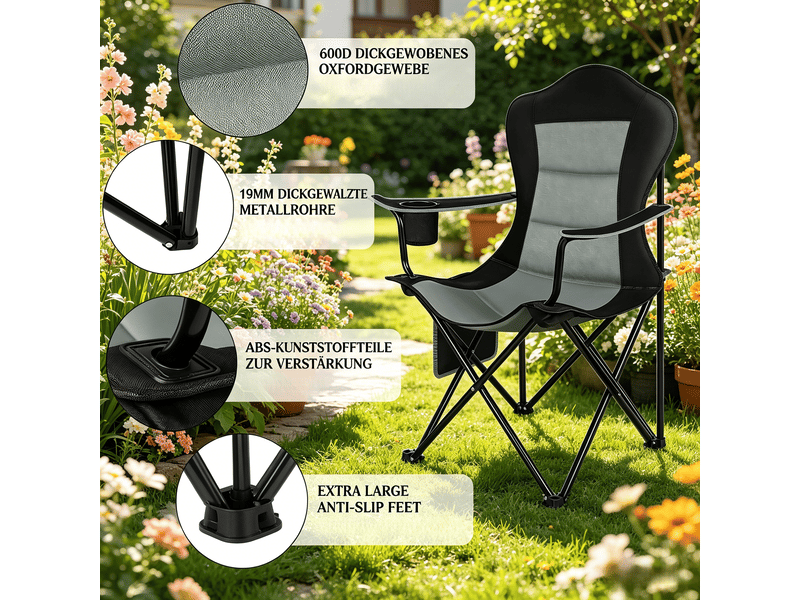 Fauteuil de camping pliant,84x62x110 cm,avec porte-gobelet,oxford,noir et gris - Conforama D