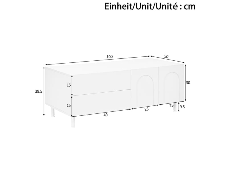  Ensemble meuble tv 180 cm et table basse blanche avec portes arquées et rangements  - Conforama C