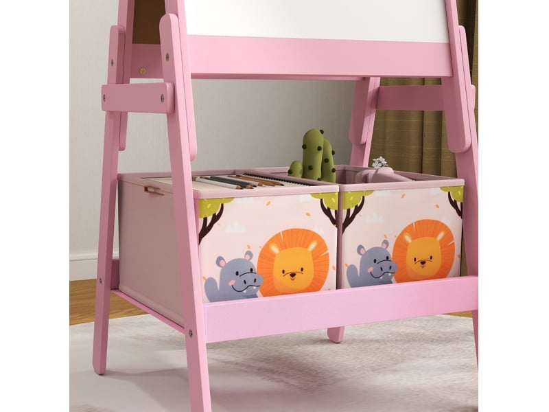 Chevalet enfant 53,5 x 49 x 113 cm rose en mdf, tableau blanc et noir avec 2 boîtes de rangement  - Conforama D