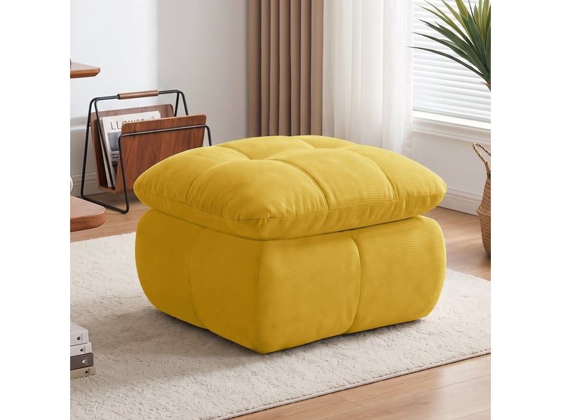  Pouf repose-pieds, coloris jaune, matière chenille, dimensions : 72.5 x 63 x 50 cm  - Conforama B
