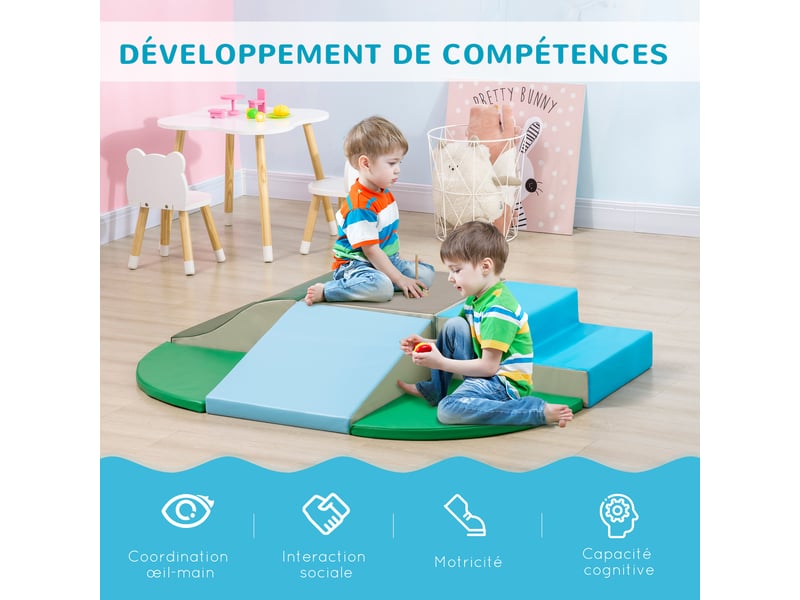  Parcours motricité bébé 6pcs, module motricité bébé en mousse epe avec housse en revêtement synthétique, blocs mousse de construction, jouets éducatifs enfants d'âge préscolaire, multicolore  - Conforama D
