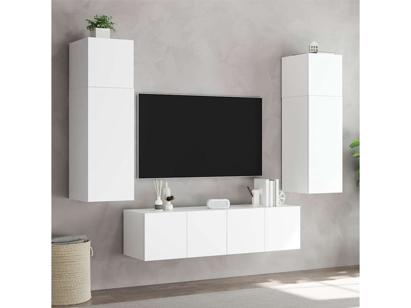  Meuble tv - banc tv - meuble de rangement mural avec lumières led blanc 80x35x31 cm  - Conforama E