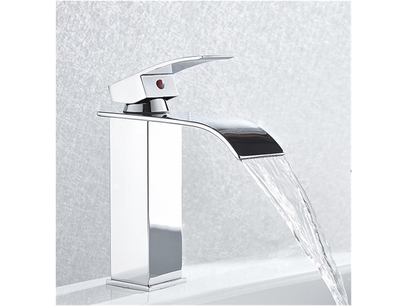  Robinet de lavabo cascade galvanisé, installation sur comptoir, mitigeur monotrou eau chaude et froide  - Conforama B