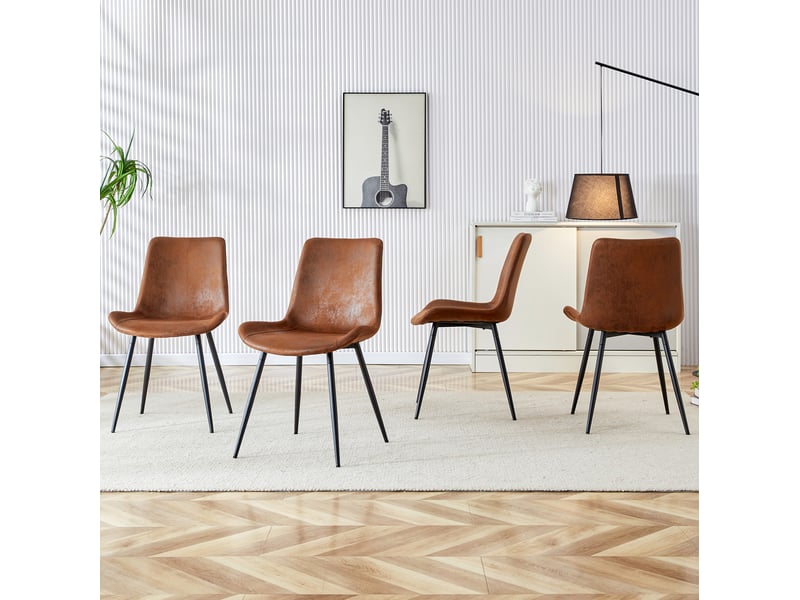  Lot de 4 chaises de salle à manger 42x47x83 cm chaise cuisine, brun+noir, assise agréable, dossier ergonomique, métal+pu  - Conforama D