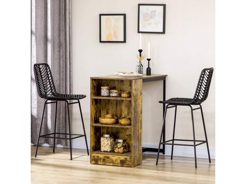  Lot de 2 tabourets de bar design bohème hauteur 66 cm avec repose-pieds métal et rotin pe - noir  - Conforama D