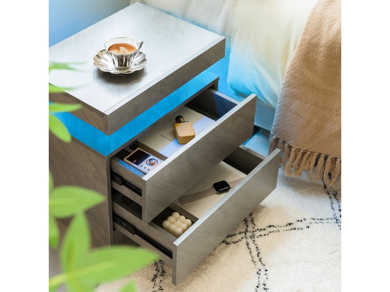  Table de chevet avec éclairage led 2 tiroirs gris foncé 50x53x36 cm T2974P231497 - Conforama E