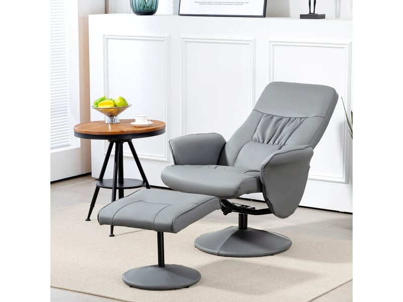  Ensemble fauteuil 2 pièces, fauteuil avec repose-pieds, fauteuil inclinable avec repose-pieds, réglable en hauteur, dossier inclinable, gris clair  - Conforama C