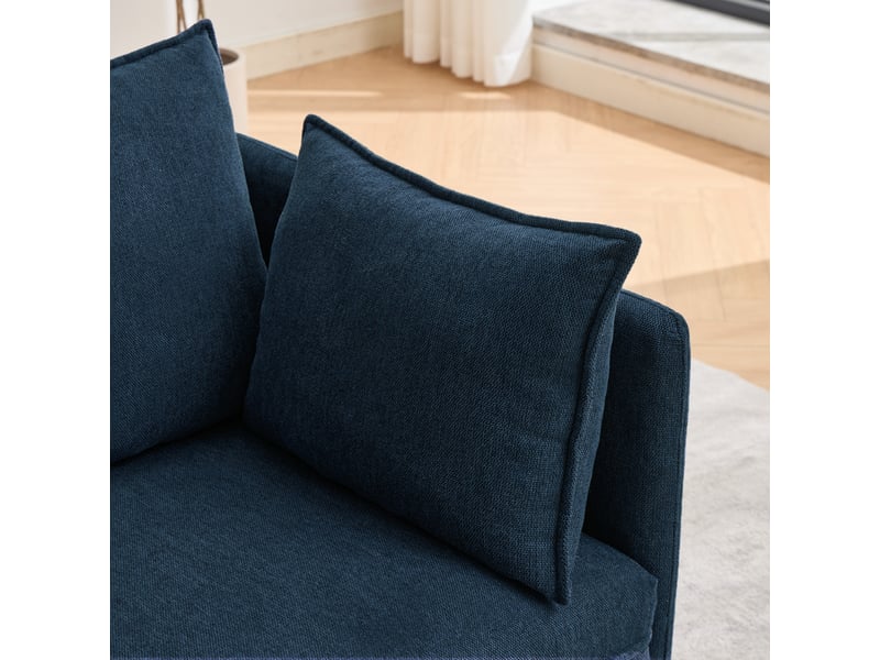 Fauteuil fixe bleu en velours avec repose-pieds coffre, 149 x 103,5 x 81 cm, pour salon et petits espaces W3245S00026 - Conforama R