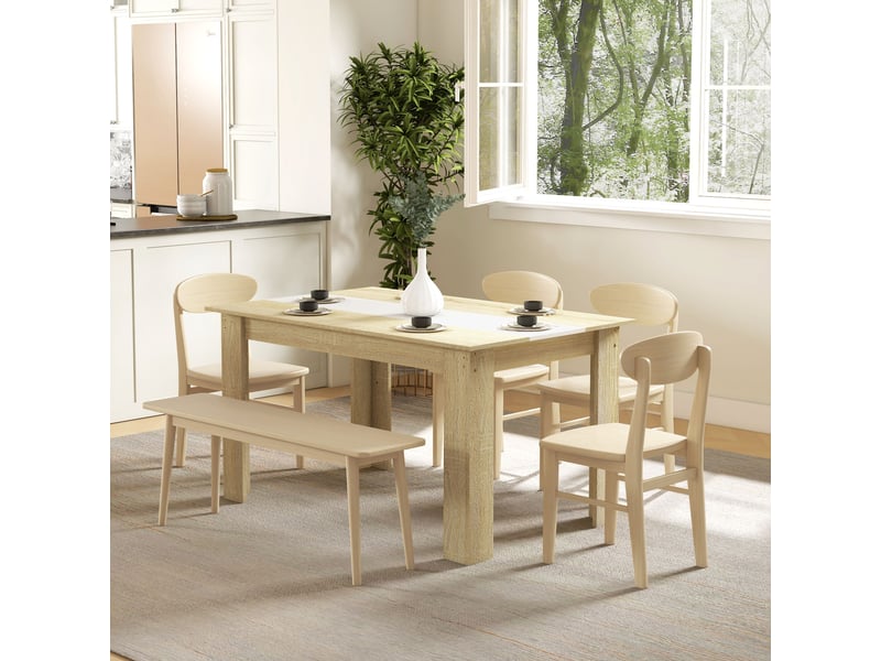  Table de salle à manger pour 6 personnes en aspect bois naturel et blanc, dim. 140l x 90l x 75h cm  - Conforama D