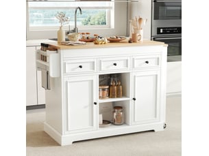 Îlot de cuisine mobile extensible 188 cm avec rangements blanc naturel cravdom