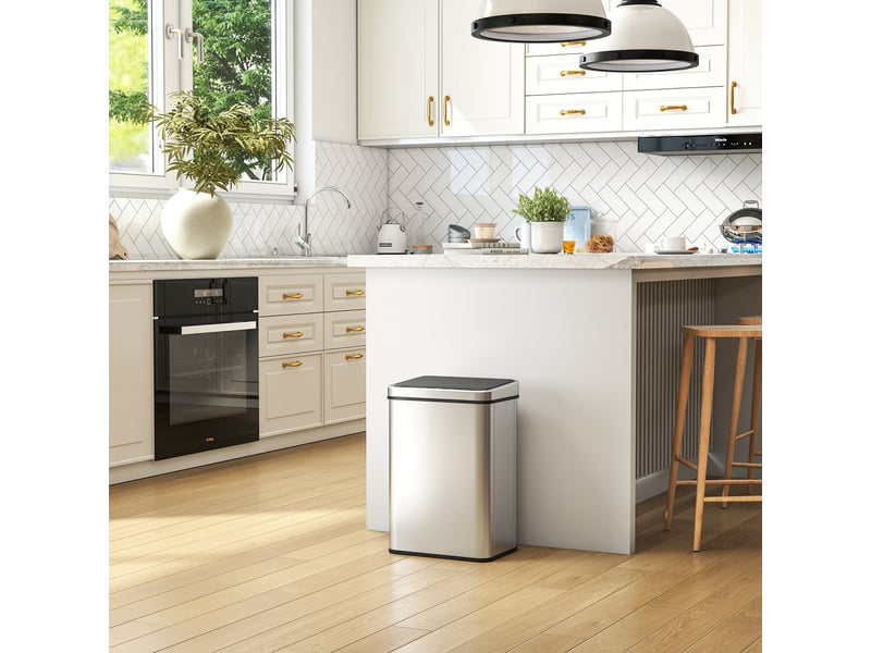  Poubelle à capteur de 40l, couvercle à fermeture en douceur, poubelle de cuisine automatique acier inoxydable, argenté  - Conforama D