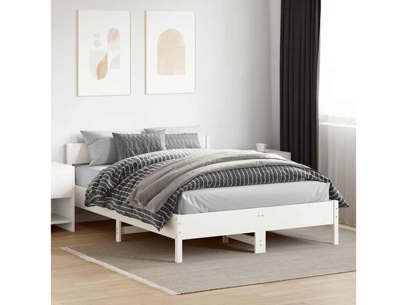 Lit double- lit adulte -  cadre de lit sans matelas blanc 160x200 cm bois de pin massif  - Conforama B