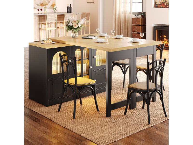 Buffet extensible en table 120-197 cm avec led rgb et plateau pivotant, mdf noir - Conforama B