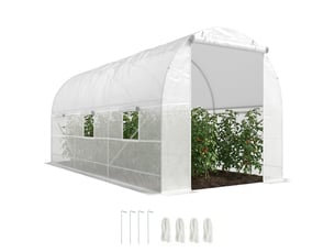 Serre de jardin, serre tunnel en pe, métal blanc 445x200x200cm