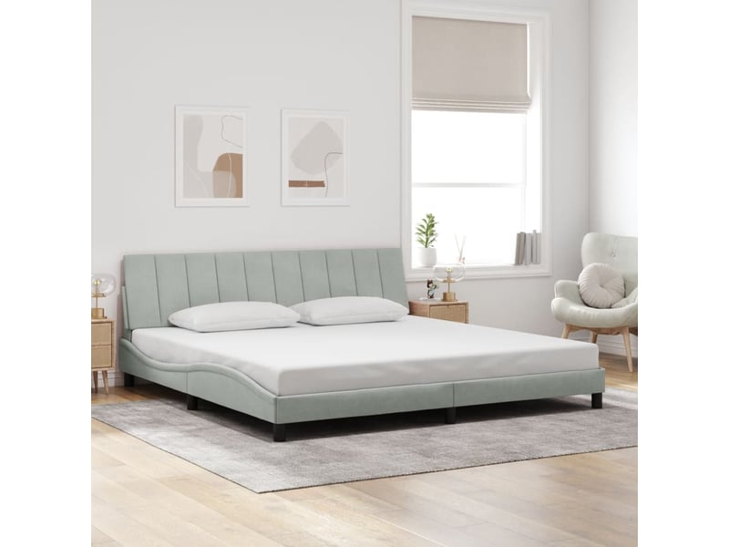 Lit double- lit adulte - cadre de lit avec led sans matelas hanko gris clair 200x200 cm velours - Conforama C