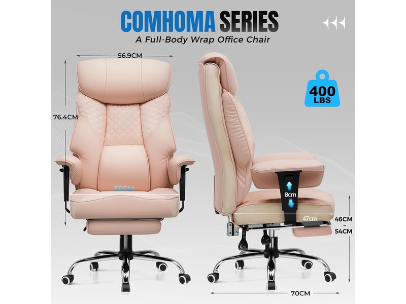  Gtplayer chaise de jeu pour personnes de forte corpulence avec assise 3d, repose-pieds, pu, 180kg - rose CH810-PK - Conforama B