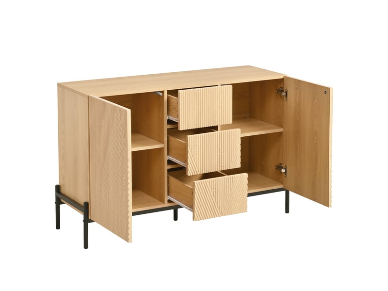  Buffet 115,5x40x76 cm avec 2 portes et 3 tiroirs coloris naturel  - Conforama D