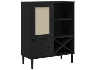 Buffet - bahut - meuble de rangement senja aspect rotin noir 90x40x112cm bois massif de pin