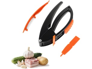 Presse-ail multifonction en plastique – presse ail avec couteau éplucheur & maillet à viande – accessoire pratique pour cuisine