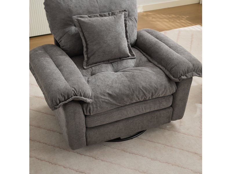  Fauteuil pivotant tcqpz en chenille 360° grand format avec coussin de soutien 116 x 84 x 96 cm gris  - Conforama E