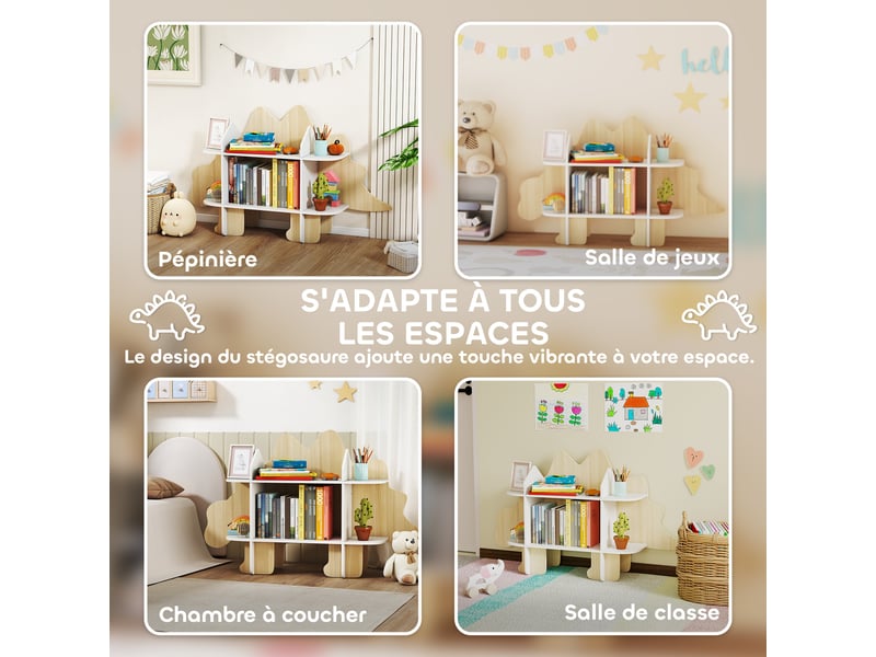 Bibliothèque enfant meuble de rangement pour jouets et livres 6 compartiments bois naturel 120x28x72,2cm - Conforama W