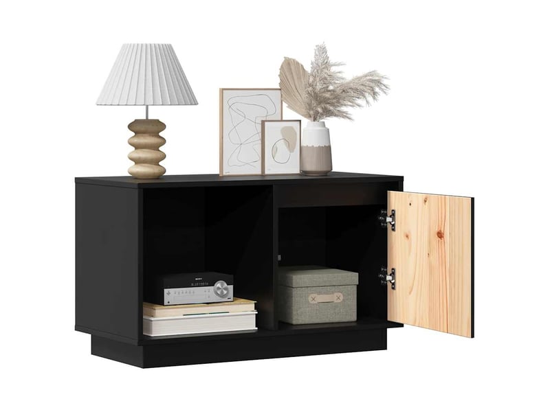  Meuble tv - banc tv - meuble de rangement noir 74x35x44 cm bois de pin massif  - Conforama C