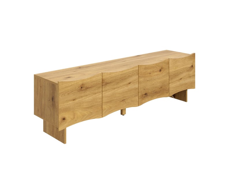  Meuble tv 160cm, design moderne avec motif vagues et rangement 4 portes meuble tv avec rangement  - Conforama A