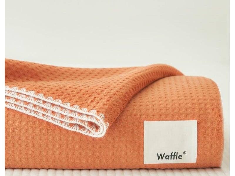  Plaid orange gaufré surpiqûres blanche 150 x 200 cm waffle PD001-OR-150 - Conforama A
