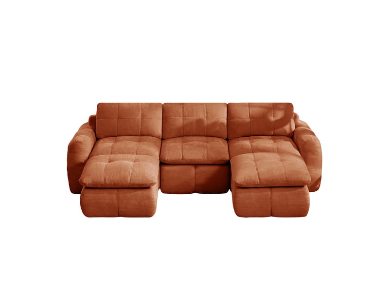 Canapé 3 places - 264 x 160 x 68 cm - canapé modulable en u en chenille avec 2 poufs amovibles et coussins - orange  - Conforama A