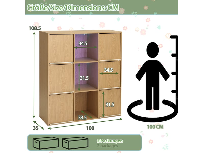 Meuble de rangement enfant 100x35x108,5 cm avec led coloris naturel - Conforama C