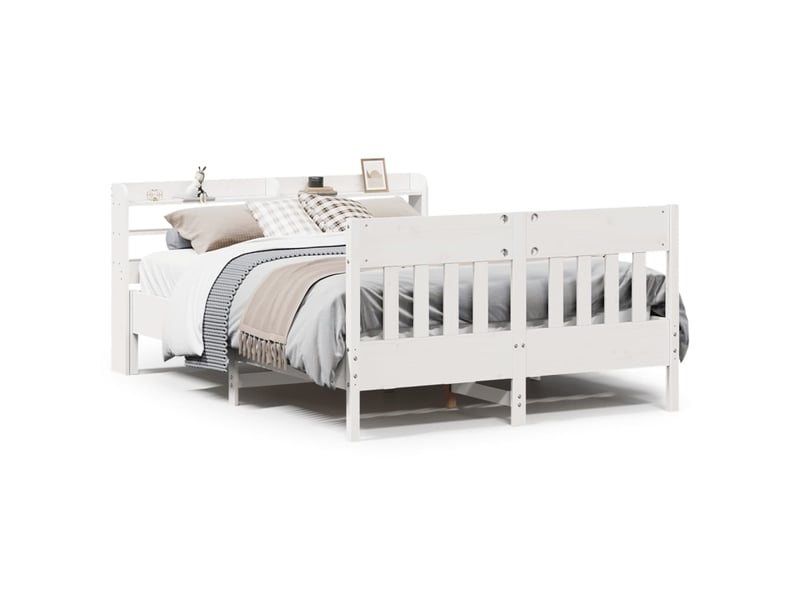 Lit double- lit adulte - cadre de lit sans matelas blanc 150x200 cm bois de pin massif - Conforama A