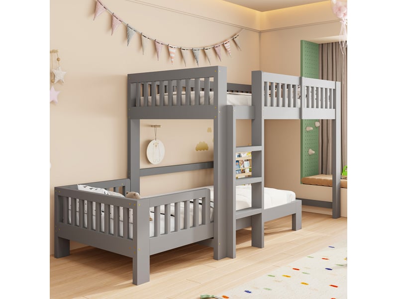  Lit mezzanine enfant 90x200 cm - gris - ensemble modulable avec lit simple et 2 couchages  - Conforama D