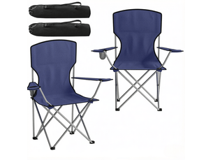 Lot de 2 chaises de camping pliantes 88x57x97 cm – bleu foncé et gris argenté – porte-gobelet intégré