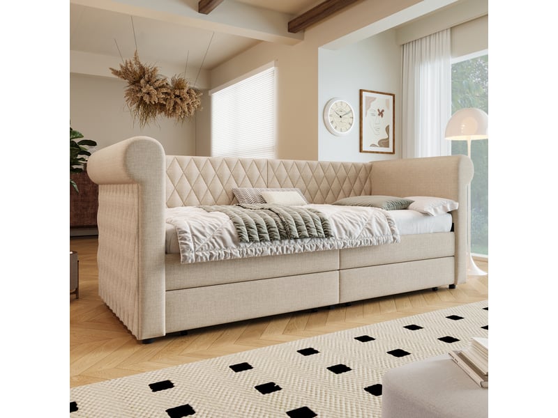  Tête de lit rembourrée en lin beige 90x200 cm  - Conforama D
