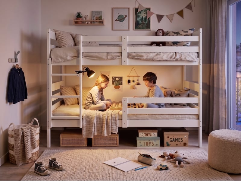  Lit superposé séparable 90x190 cm eric interbeds - bois massif de pin avec barrière et sommier - blanc  - Conforama D