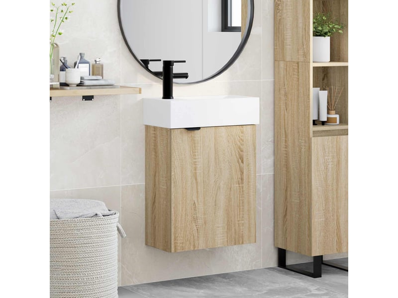  Meuble de rangement salle de bain avec robinet chêne sonoma shl5529  - Conforama B